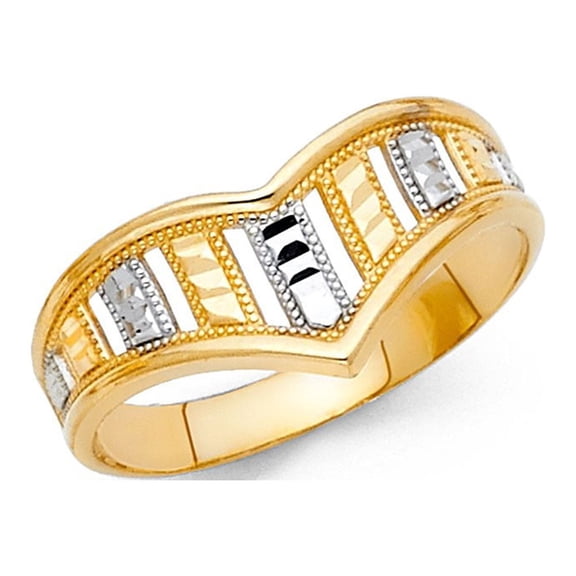 14k Two Tone Italian Solid Gold Spear Pattern Ring 9mm