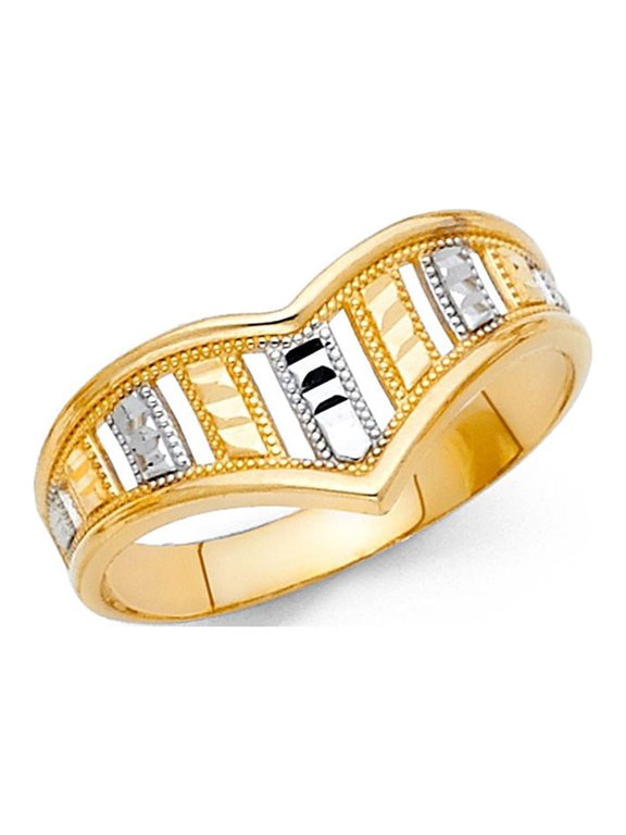 14k Two Tone Italian Solid Gold Spear Pattern Ring 9mm