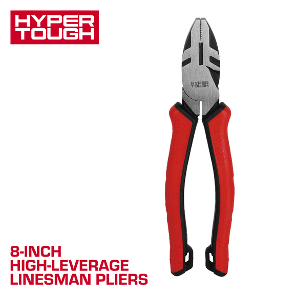 Hyper Tough 8-inch High Leverage Linesman Pliers with Dual Material Comfort Grips