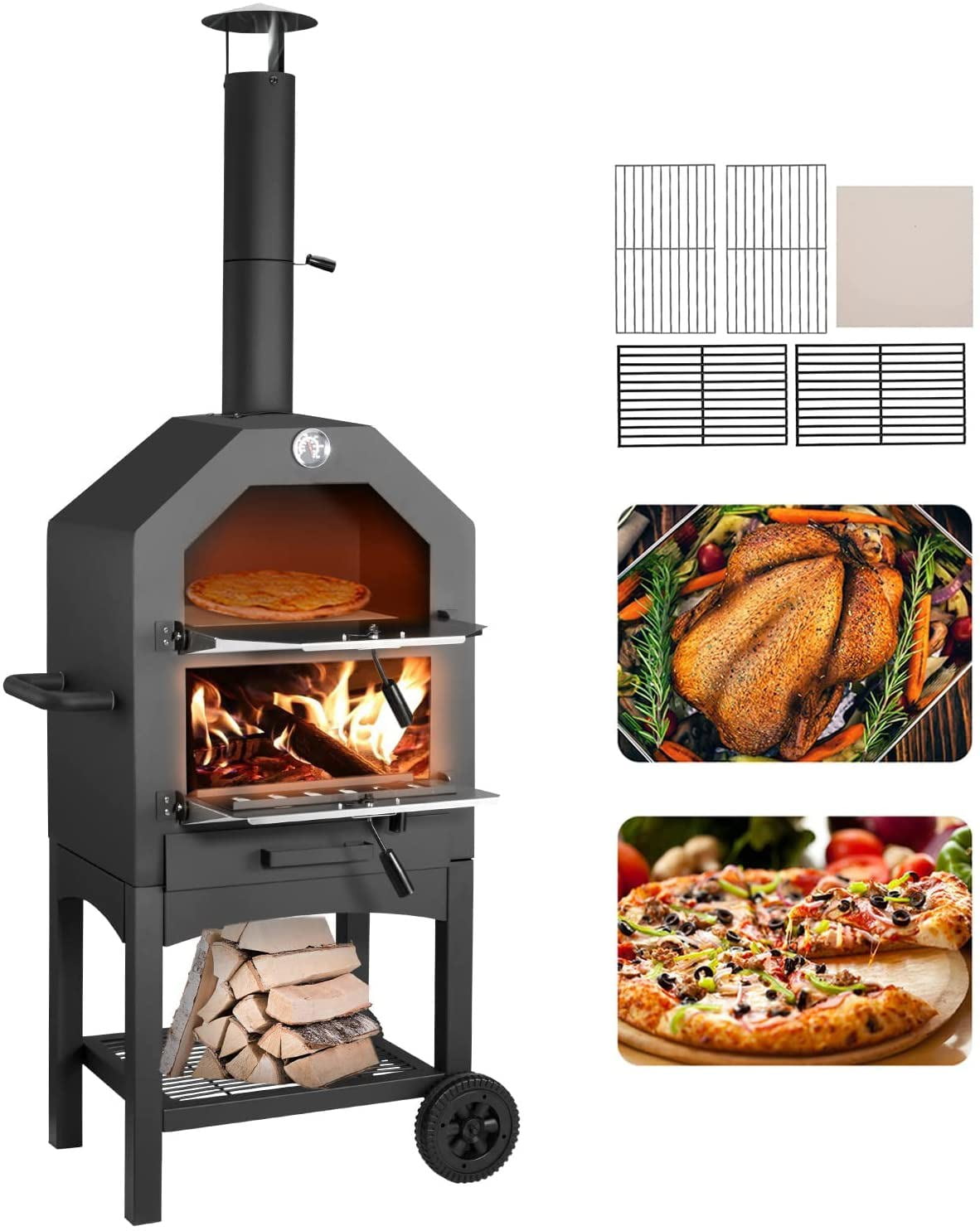 Private Jungle Outdoor Pizza Oven, 2-Layer Pizza Oven Wood Fire Pizza Heater, Portable BBQ Cooking Grill,Patio Pizza Maker with 2 Wheels,Black Private Jungle Outdoor Pizza Oven, 2-Layer Pizza Oven Wood Fire Pizza Heater, Portable BBQ Cooking Grill,Patio Pizza Maker with 2 Wheels,Black