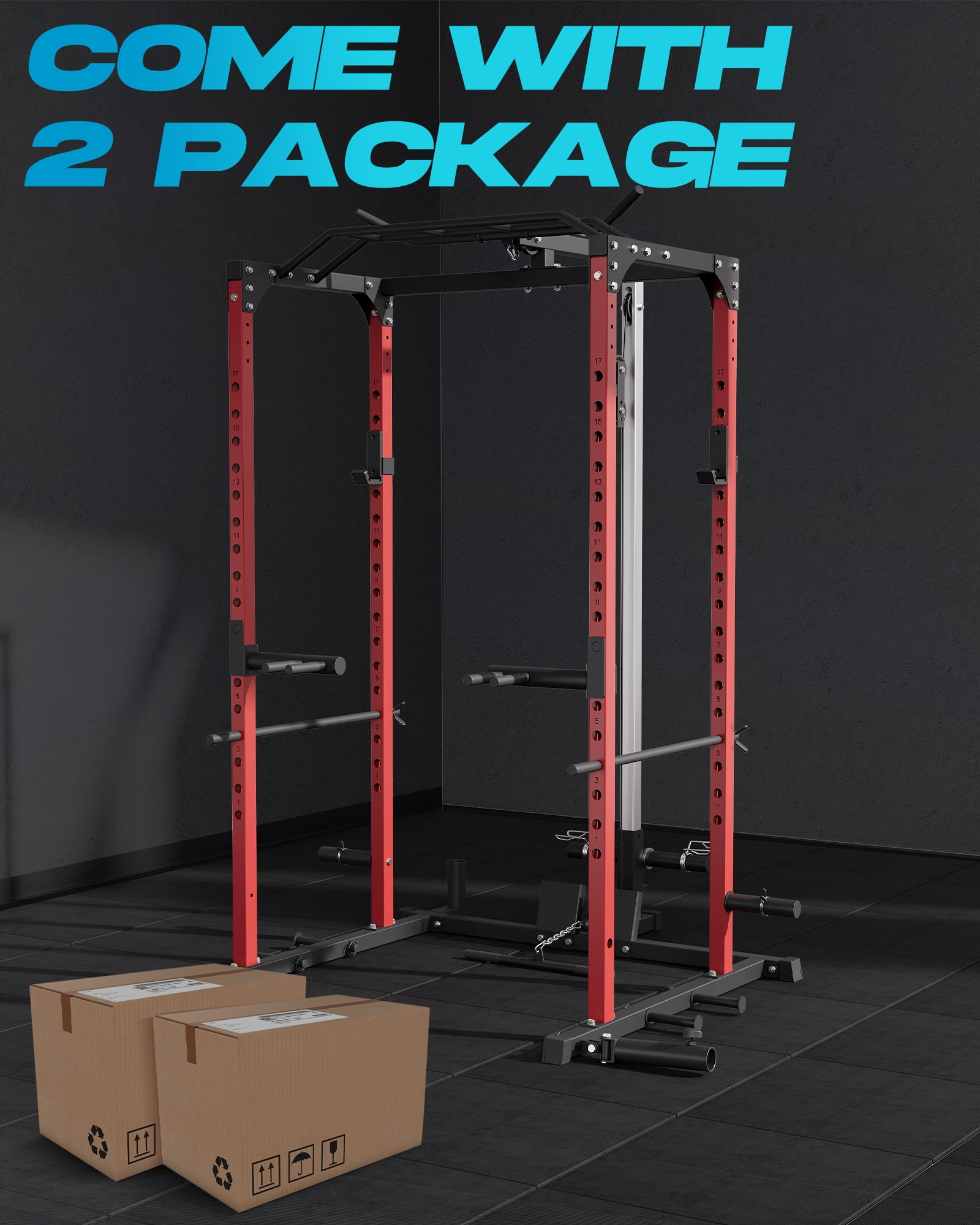 All-in-1 Power Cage with Pulley System,1200LBS Multi-Functional Squat Rack for Home Gym,Weight Cage Includes LAT Pulldown,Dip Bars and More Attachments,Strength Training Equipment