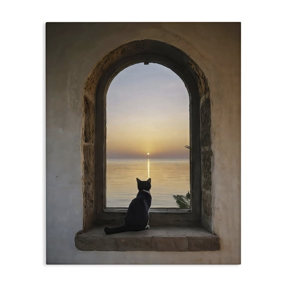 Stupell Industries Coastal Cat Overlooking Water at Sunset Canvas Art, 16 x 20, by Creative Studio