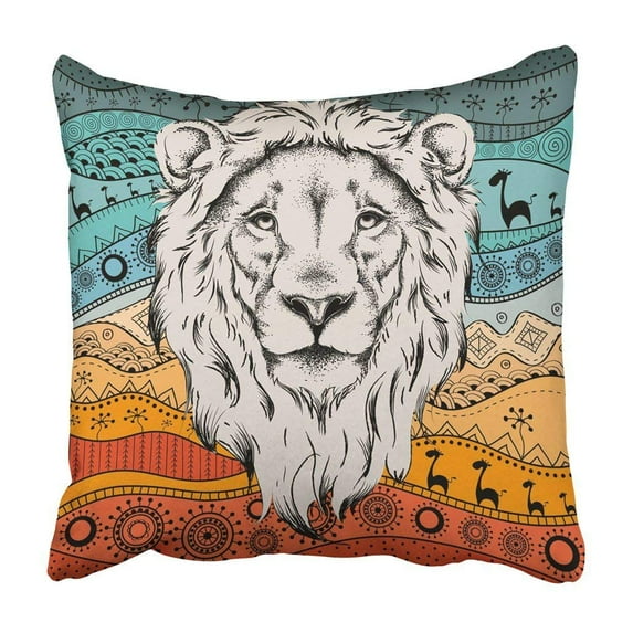 ARTJIA Ethnic Hand Drawing Head Of Lion On African Ethno Pattern Totem Tattoo Design Use Pillowcase 20x20 inch