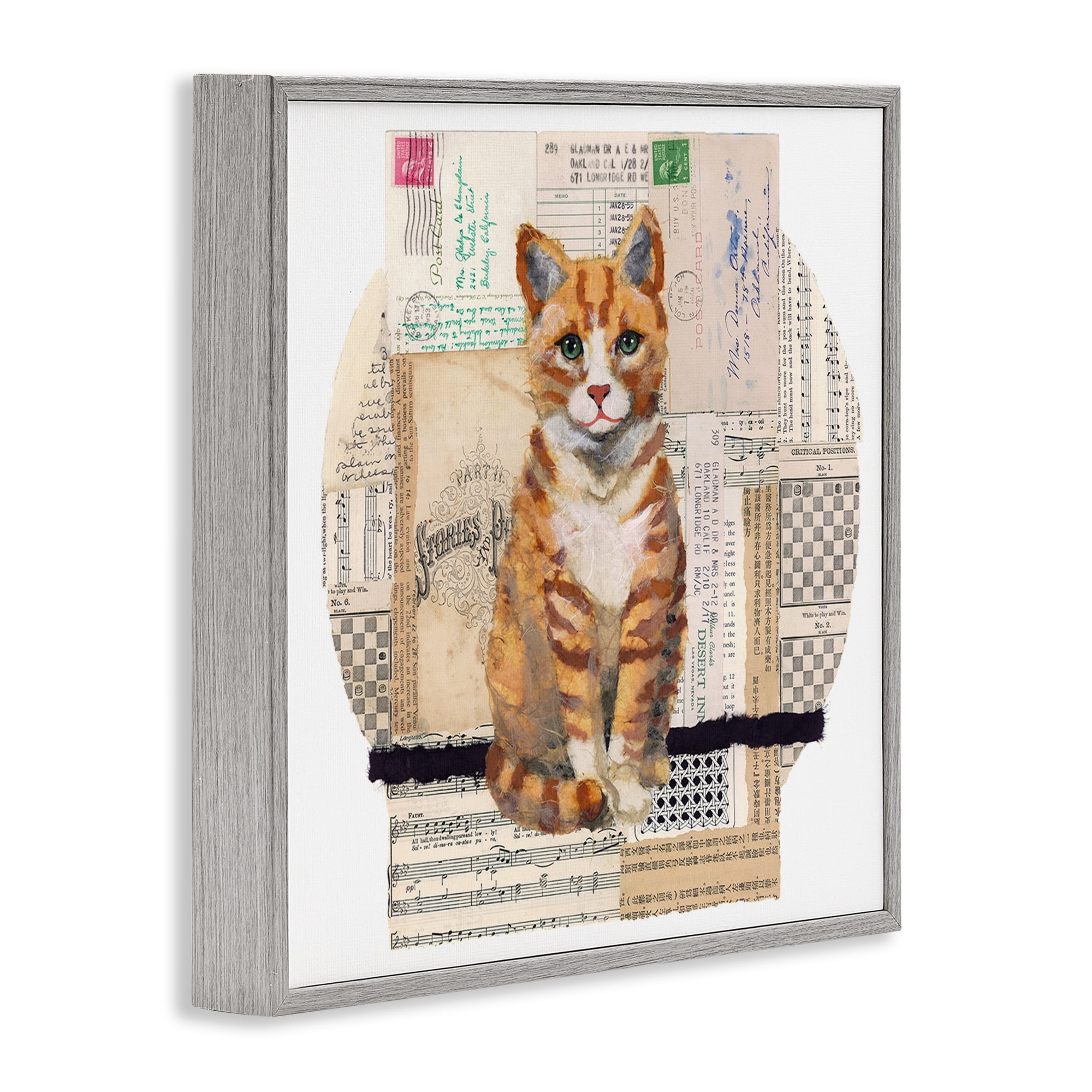 Stupell Industries Orange Cat Collage Animals & Insects Painting Gray Framed Art Print Wall Art, 17 x 17