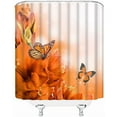thumbnail image 3 of Flower Butterfly Shower Curtain Orange Floral Dream Spring Blossom Plant Beautiful Animal Butterflies Wings Nature Garden Scenery Home Decor Fabric Bathroom Set with Hooks（70" WX70 H）, 3 of 6