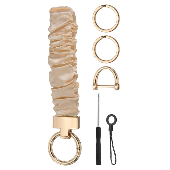 Scrunchie Keychain Wristlet, Cute Lanyard with D Ring & Key Rings for Women, Champagne