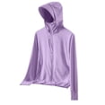 thumbnail image 4 of Women's Cool Feeling UPF 50+ Sun Protection Hoodie Regular Fit Solid Color Hooded Long Sleeve Lightweight Breathable UV Coat for Casual Outdoor Purple M, 4 of 7