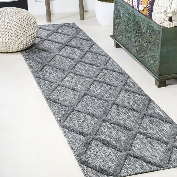 JONATHAN Y IBIZA 2 x 8 Runner Rug, Salines Diamond Trellis - Dark Gray, IBZ101A-28