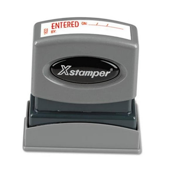 Xstamper. Eco-Green 1822 Title Message Stamp- ENTERED- Pre-Inked-Re-Inkable- Red