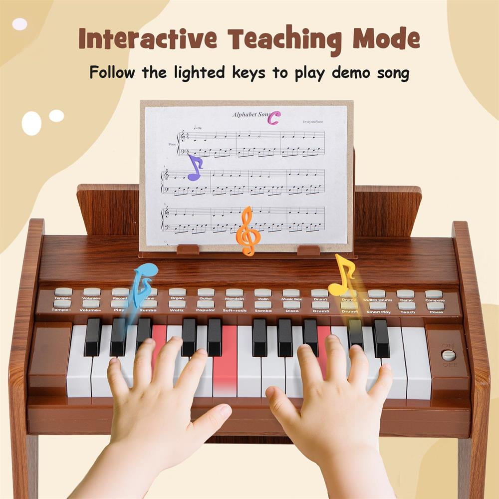 Topcobe 25 Keys Kids Piano Keyboard with Adjustable Speed and Volume, Keyboard Piano, Music Keyboard-Brown