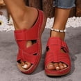 thumbnail image 2 of Rokment Wedges Sandals for Women Beach Summer Comfortable Leather Orthopedic Arch Support Walking Slides Plantar Fasciitis Recovery Dress Slip on B Size 6, 2 of 7