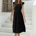 thumbnail image 2 of Sundresses For Women 2025 Sevevn Fashion Women's Summer Round Short SleeveNeck Solid Dress, 2 of 4