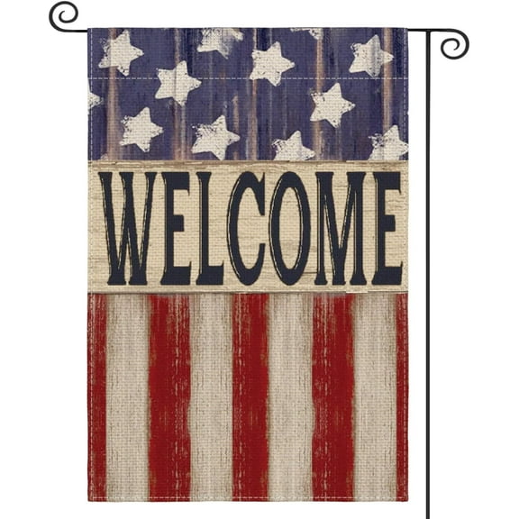 Emlimny Patriotic 4th of July Garden Flag 12x18 Inch Double Sided Outside, Memorial Day Retro American Stars and Stripes Welcome Yard Outdoor Decoration