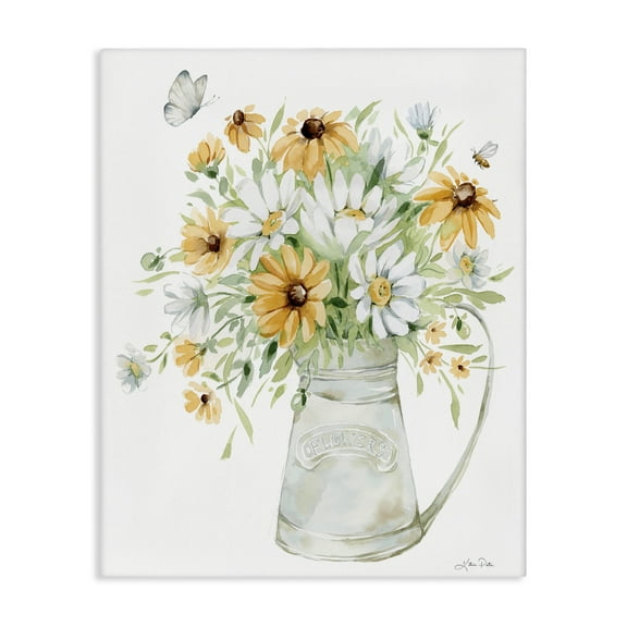 Stupell Industries Sunflowers & Daisies Vase Botanical & Floral Painting Gallery Wrapped Canvas Art Print Wall Art, 16 x 20
