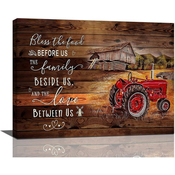 Farmhouse Kitchen Wall Art Country Barn Tractors Pictures Wall Decor Rustic Canvas Print Painting Modern Home Framed Artwork For Dining Room Bedroom 12"X16"