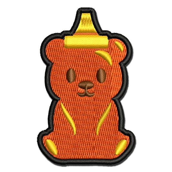 Honey Bottle Bear with Cap Applique Multi-Color Embroidered Iron-On Patch - 2.5 Inch Small