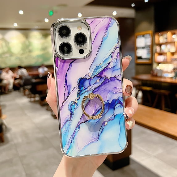 SaniMore for iPhone 13 Pro 6.1" 2021 Case with 360 Rotating Ring Bracket, Unique Fashion Marble Print Pattern Soft TPU Slim Fit Protective Shockproof Stylish Girly Stand Phone Case, Galaxy