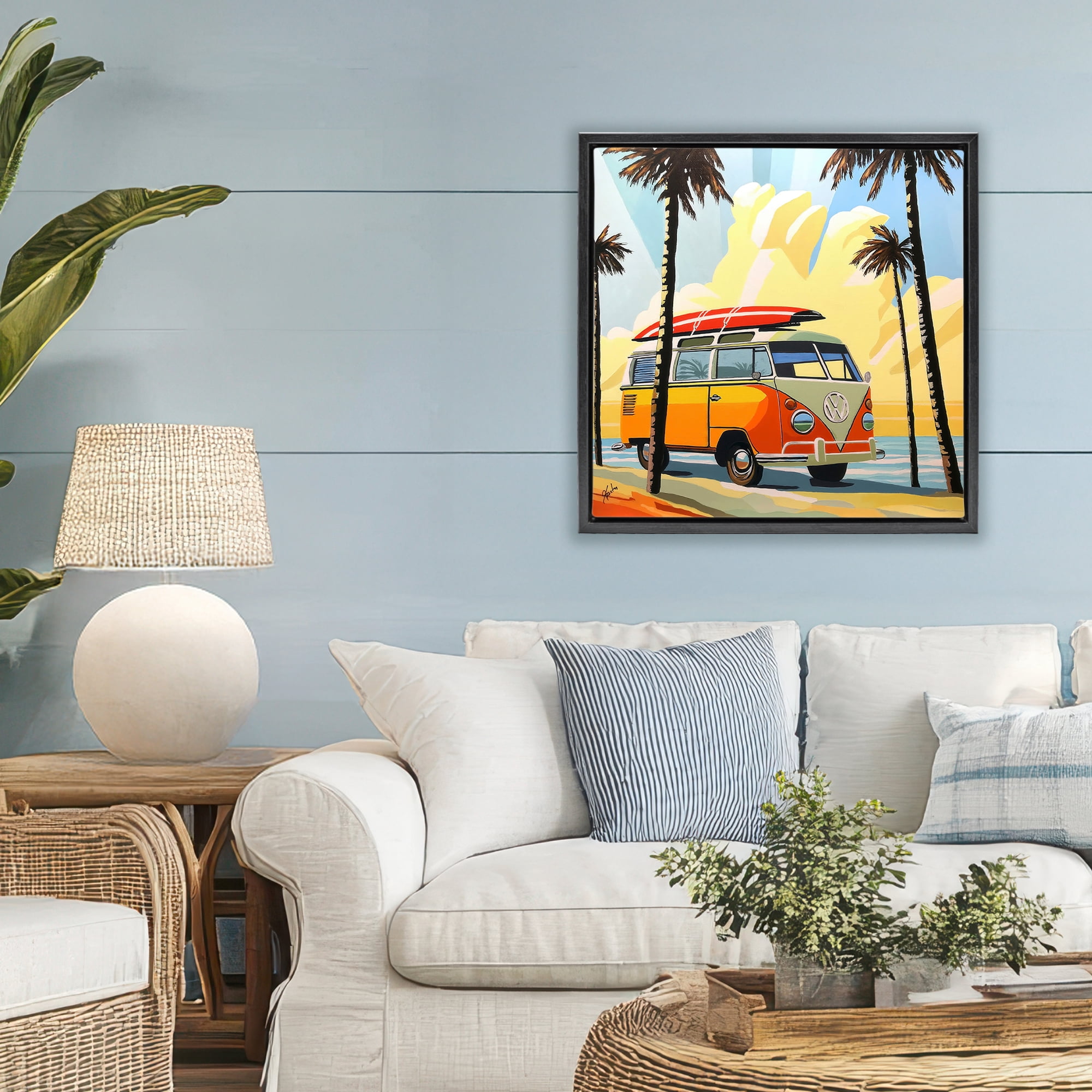 Stupell Industries Road Trip Beach Van Black Framed Floater Canvas Wall Art, design by John Jaster