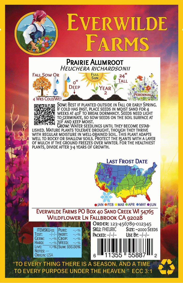 Everwilde Farms - 1 oz Prairie Alumroot Native Wildflower Seeds - Gold Vault Bulk Seed Packet