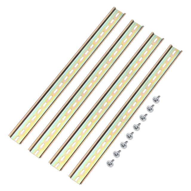 Unique Bargains DIN Rail Slotted Iron Mounting Guide 16 Inch x 1.4 Inch x 0.3 Inch Iridescent 4 Pcs