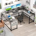 thumbnail image 1 of CABIHOME Bureau de Jeu, Bureau d'Ordinateur Réversible de 78 Pouces avec Prises de Courant, Lumières DEL, Support pour Moniteur et Tablette de Rangement, Table PC en Forme de U/L pour Bureau à Domicile, 1 of 6