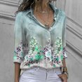 thumbnail image 1 of ICHUANYI Clearance Fashion Women Button Casual Turn-Down Neck Printed Long Sleeve Tops Shirt(Green, M) ICHUANYI WER2023081109520, 1 of 8
