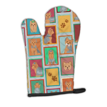 

Lots of Blue and Tan Yorkie Oven Mitt 8.5 in x 12 in