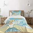 thumbnail image 3 of Ambesonne Retro Quilted Bedspread Set 2 Pcs, Aircraft Pop Art, Twin Size, Pale Blue Yellow, 3 of 6
