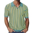thumbnail image 3 of SGFCWSX Golf Polo Shirts for Men Knit Relaxed Fit Short Sleeve Striped V-Neck Casual Business Top Blue Size XL, 3 of 10