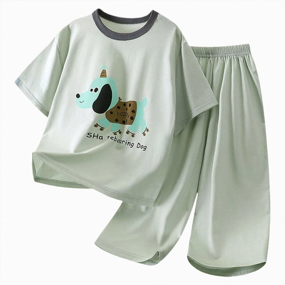 NIEWTR Toddler Pajamas Set for Boys 2T 3T 4T 5T Two Piece Short Sleeve Tops and Shorts Soft Breathable Kids Children Pjs Summer Pajamas Loungewear Gift Sets(A-Green,7-8 Years)