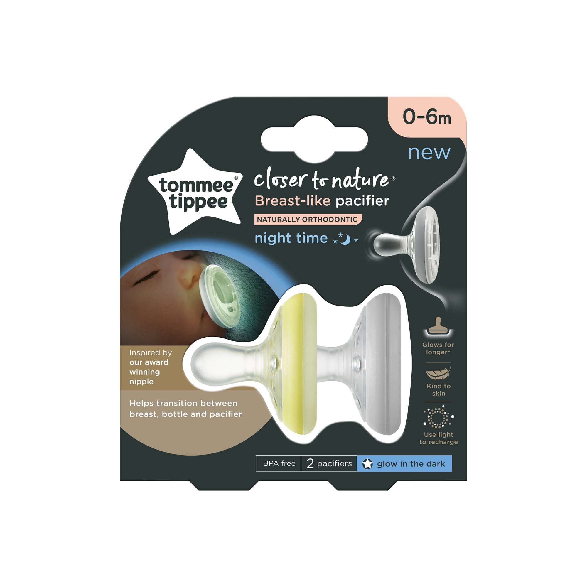 Tommee Tippee Breast Like Pacifier Night Glow in the Dark Skin