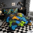 thumbnail image 2 of Meiyoeat Sport Motorcycle Full Size Bedding Sets 7 Pieces for Boys, Graffiti Splash Print Full Size Bed in a Bag, Blue Green Orange Black,Black Reversible, 2 of 6