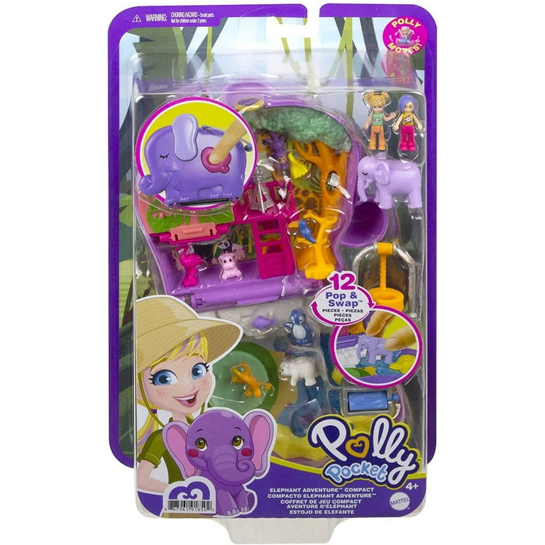 Polly Pocket Toy, Elephant Adventure Compact, Pop & Swap, Ages 4+