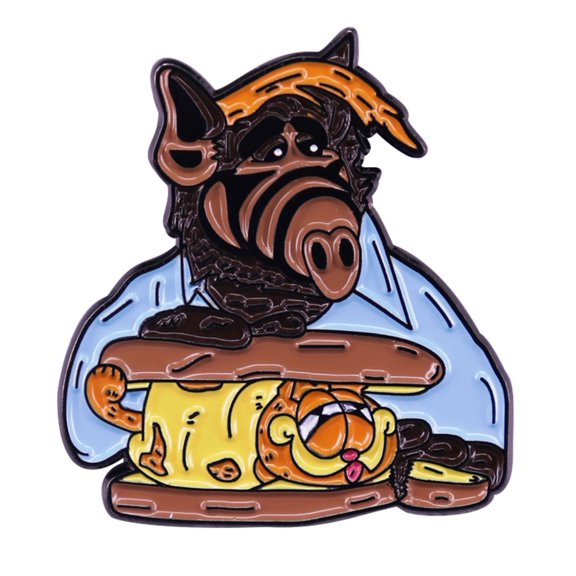Alf and Garfield 1.5 Inches Tall Enamel Metal Pin