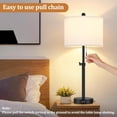 thumbnail image 4 of Table Lamp for Bedroom Set of 2, 23" to 30" Height Adjustable Bedside Lamp with 2 USB Ports, Black Nightstand Lamp with White Shade, Modern Pull Chain Table Lamp for Living Room End Table, 4 of 6