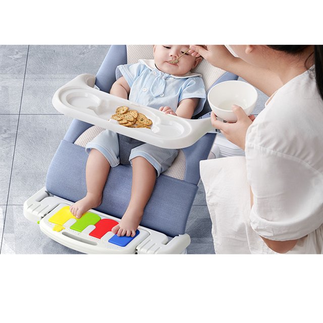 Mecedora para bebé con bandeja de comida extraíble, ruedas universales, piano de pie, silla mecedora musical para bebé