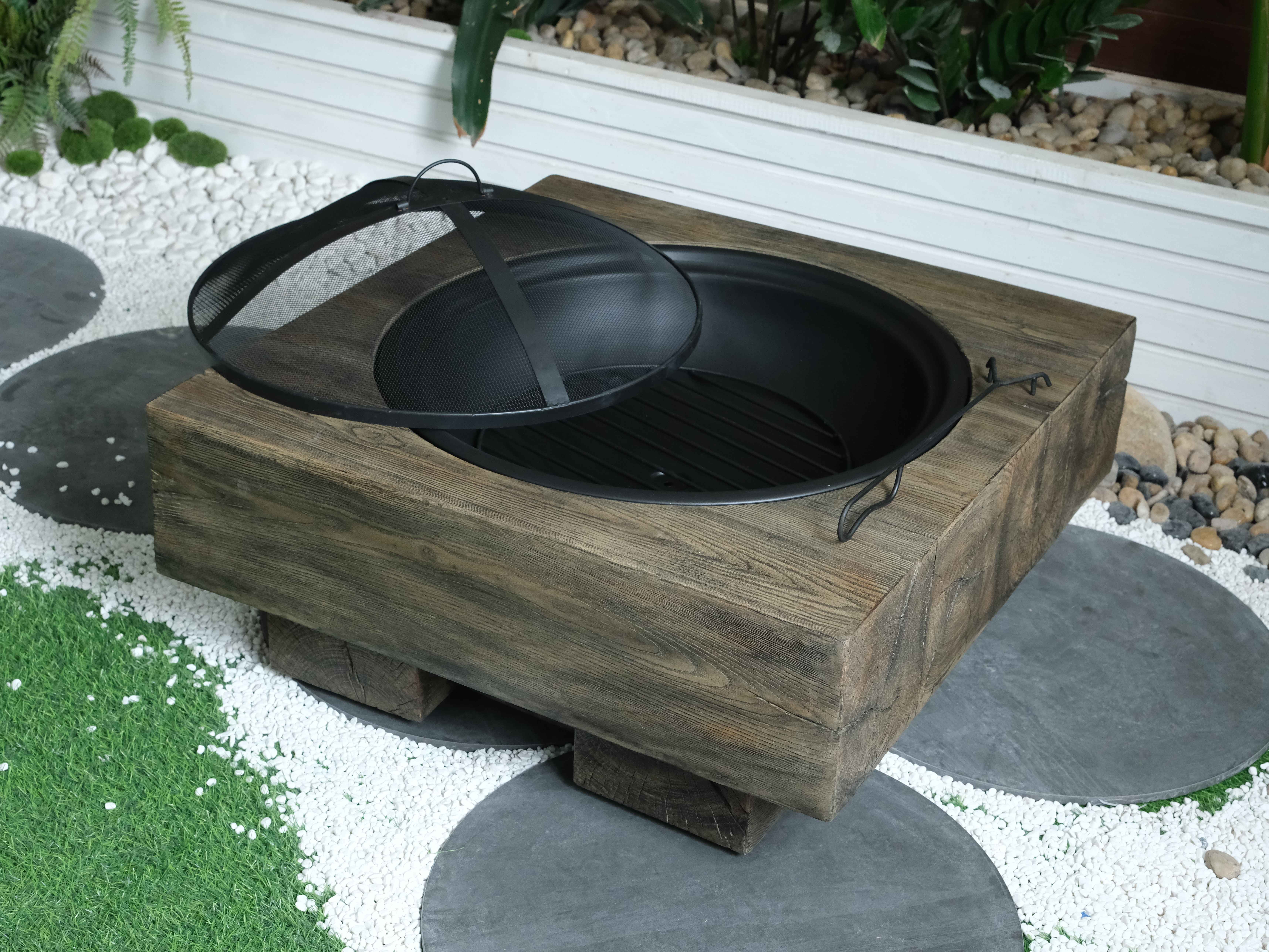 Outdoor Heater Wood-Fueled Outdoor Fire Pit with Wood Grain Design,Patio Heater