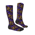 thumbnail image 3 of Picia Women Crew Soft Moisture-wicking Socks Golden Snake And Purple Rose Pattern Design Cotton Socks, One Size fit All, 3 of 9