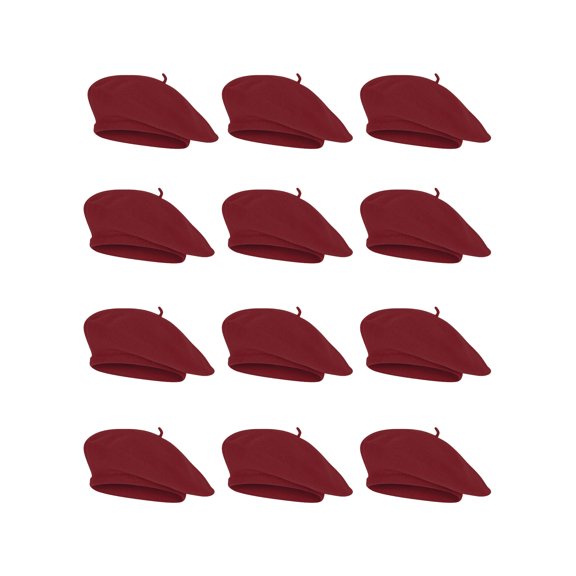 Top Headwear Adult Solid Color 12 Piece Wool French Bohemian Beret - Maroon
