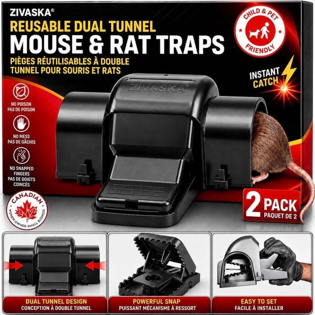 Piège pour Souris et Rats, Empêche le Déclenchement Accidental avec Conception à Double Tunnel, Pièges Réutilisables, Pièges pour Souris, Pièges à Rats, Pièges Tunnel, Pièges pour Rongeurs avec Conception Mains Libres Sécuritaire, Sécuritaire pour Animaux, Sécuritaire pour Enfants (2)