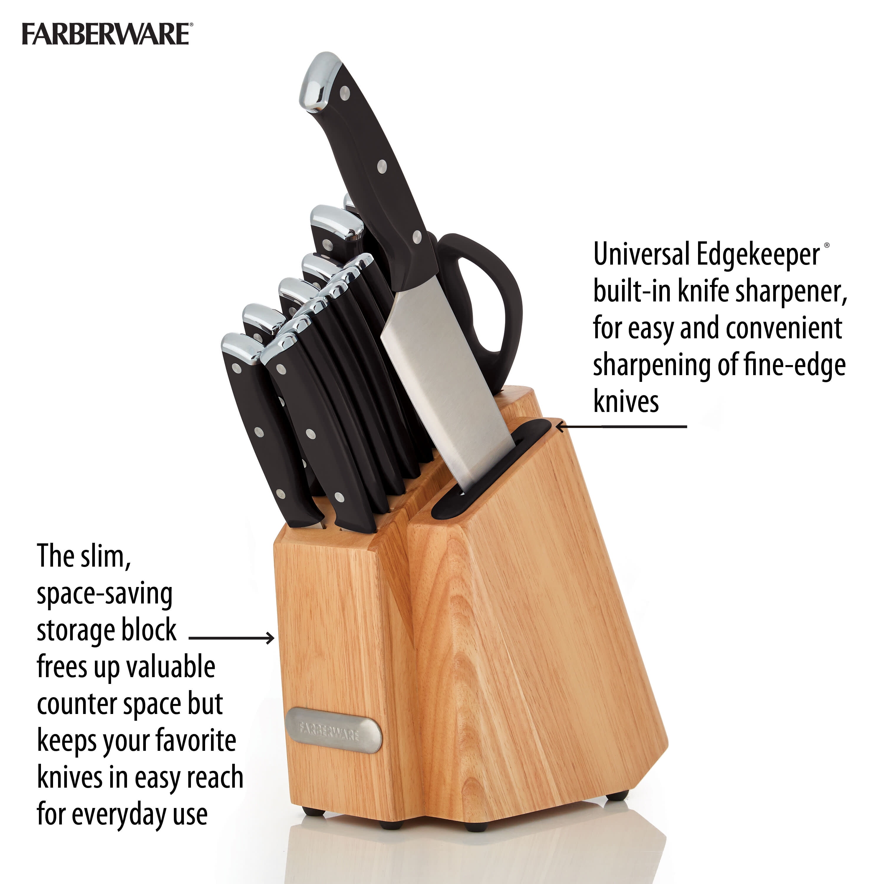 Farberware Edgekeeper 13 Piece Self Sharpening StainlessSteel Hollow Handle  Knife Block Set