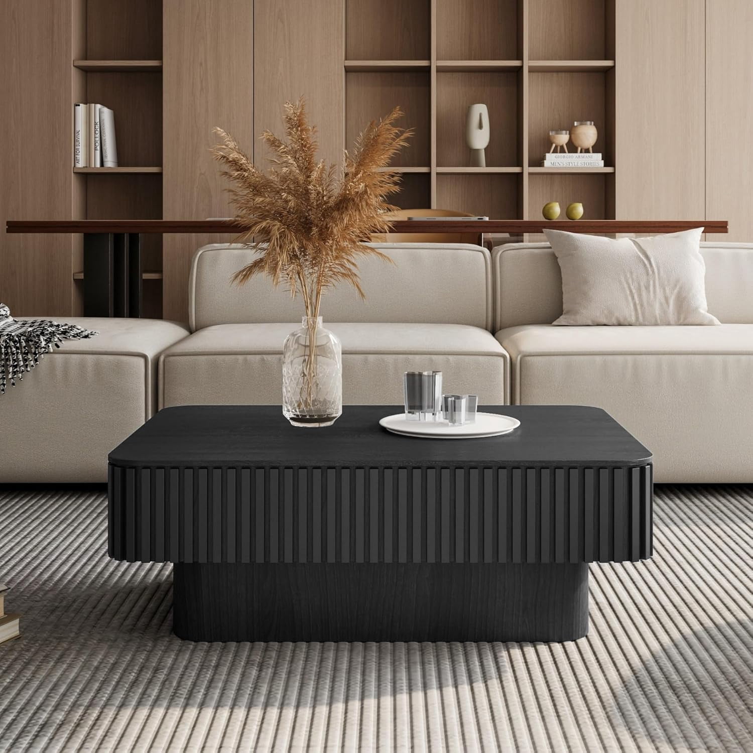 BMJDM Mid-Century Lift Top and Storage Solid Wood and MDF Coffee Table with Hardware and Installation Instructions, Black