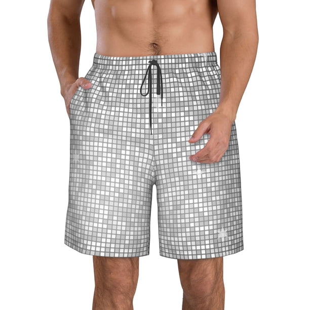 Balery Silver Mosaic Traje de Baño Estilo Hawaiano para Hombre, Shorts de Secado Rápido con Bolsillos-Medium