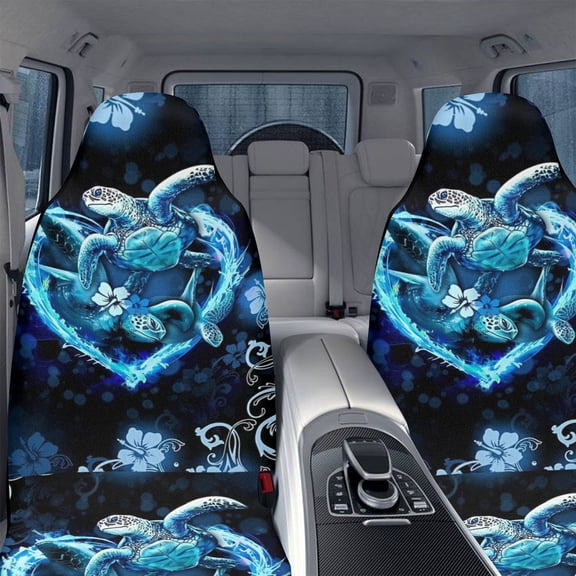 2pcs Love Turtle Print Car Seat Covers, Universal Fit for Cars SUV Sedans Trucks, Soft Durable Front Seat Protectors, Machine Washable, Stylish Auto Interior Accessories for Men & Women
