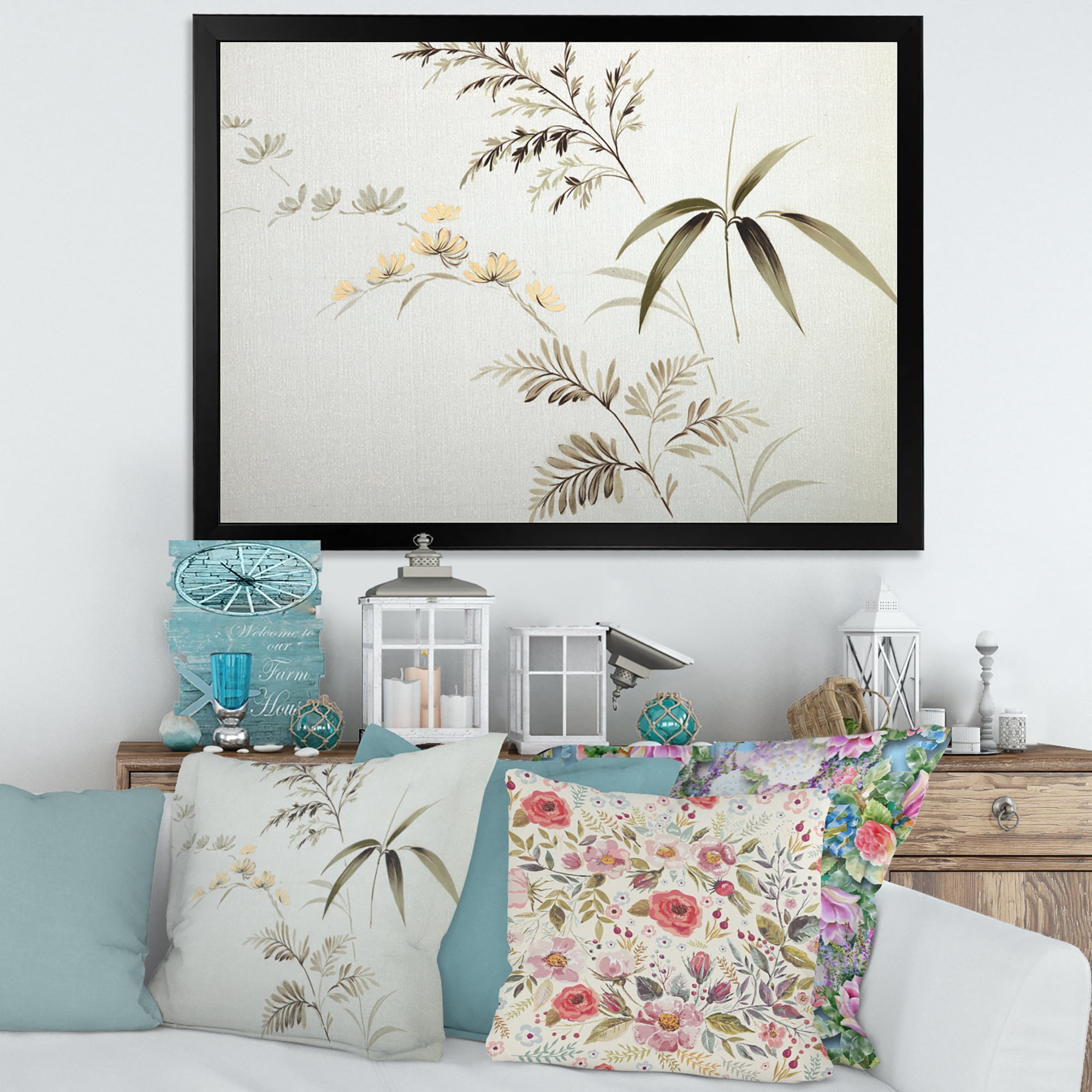 Designart 'Abstract Retro Drawing of Flowers III' Vintage Framed Art Print