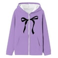 thumbnail image 5 of Wuxian Girls Cute Bow Jacket Zip Up Hoodie Solid Color Comfy Casual Long Sleeve Sweatshirt Cozy Warm Coat,Purple,9-10 Years, 5 of 5