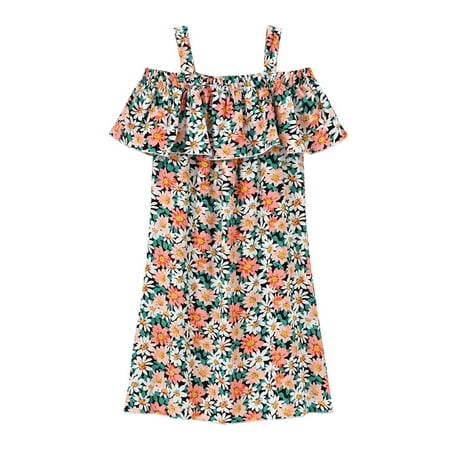 

DNDKILG Baby Toddler Girls Sleeveless Sundress Dresses Floral Summer Dress Green 2Y-10Y 100