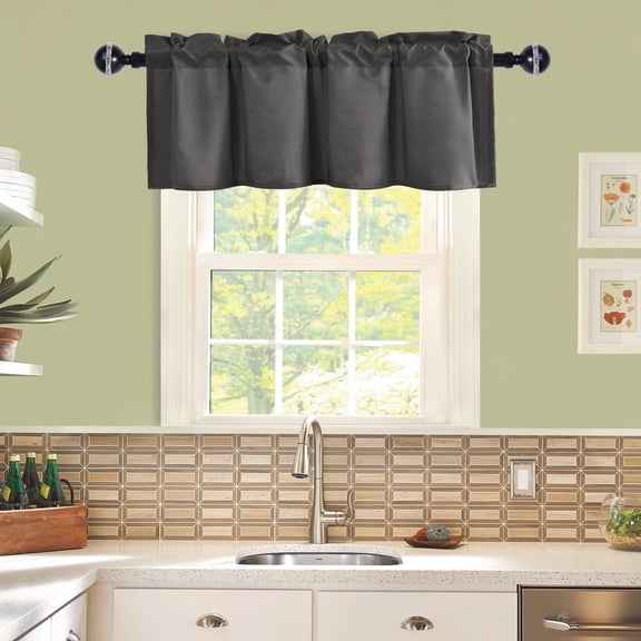 JIUZHEN Valance Curtains for Kitchen Window Valances for Living Room/Basement Window Curtains Bathroom Thermal Insulated Short Rod Pocket Curtain Panels, Grey,42 x 18 Inches,1 Panel