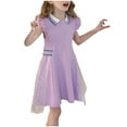 thumbnail image 4 of Big Girls Tulle-Dresses 2025 Size 3-14 Teens Kids Cute Ruffle Sleeve Button Collared Pullover Comfort Vacation Dresses, 4 of 4