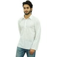 thumbnail image 5 of Atasi Men's White Short Kurta Roll-Over Shirt Collar Ethnic Indian Clothing-Large, 5 of 7